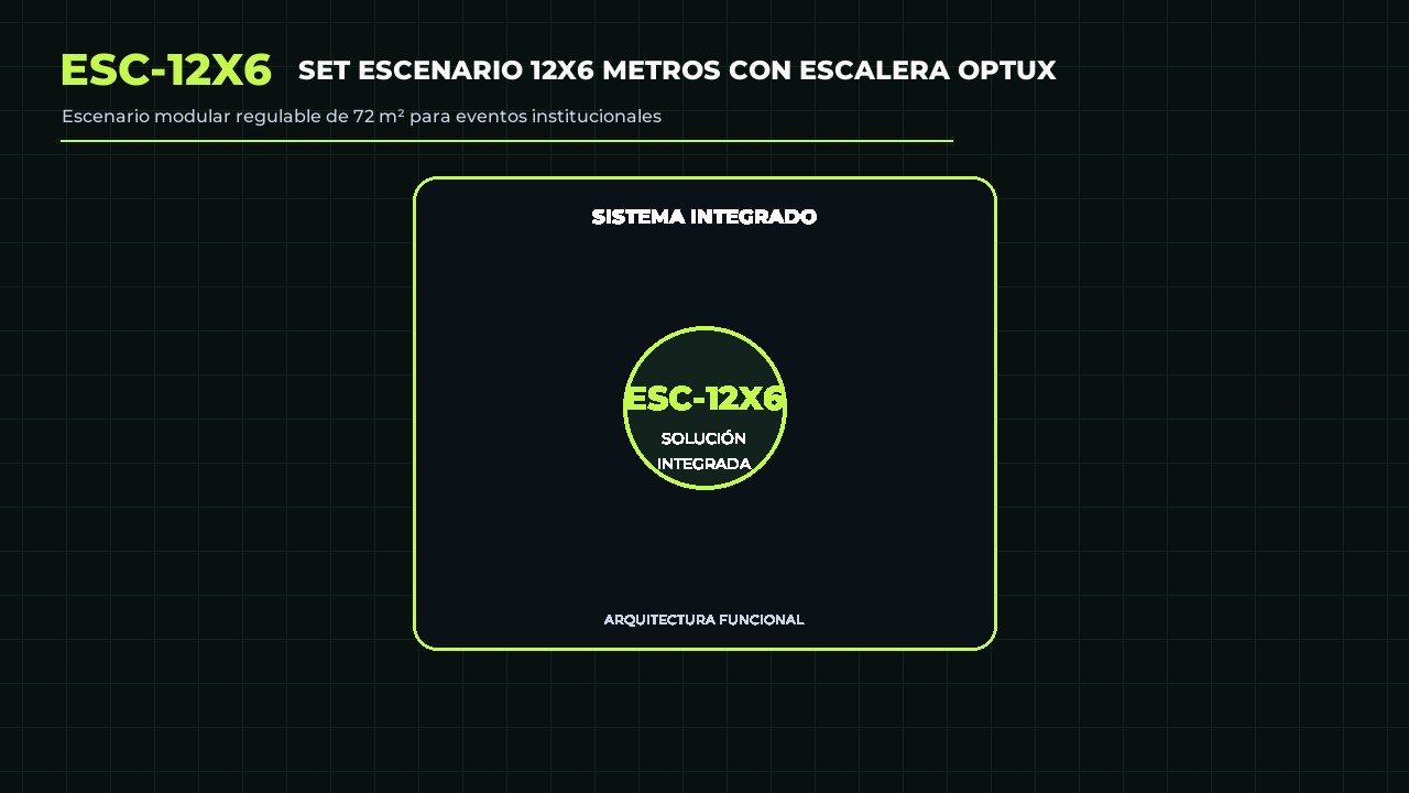 Animación referencial de Set Escenario 12x6 Metros con Escalera Optux