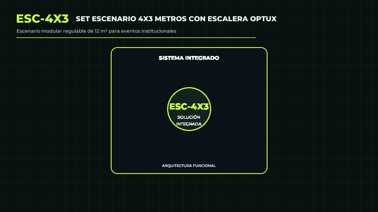 Animación referencial de Set Escenario 4x3 Metros con Escalera Optux